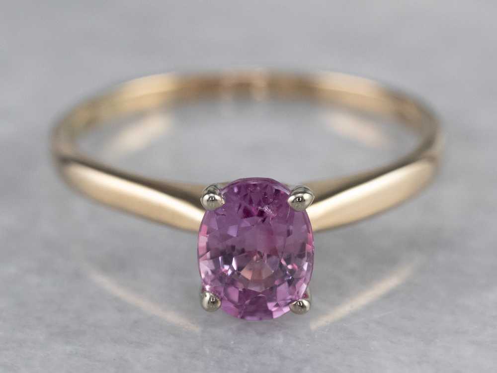 Pink Sapphire Gold Solitaire Engagement Ring - image 1