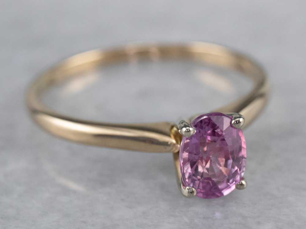 Pink Sapphire Gold Solitaire Engagement Ring - image 2