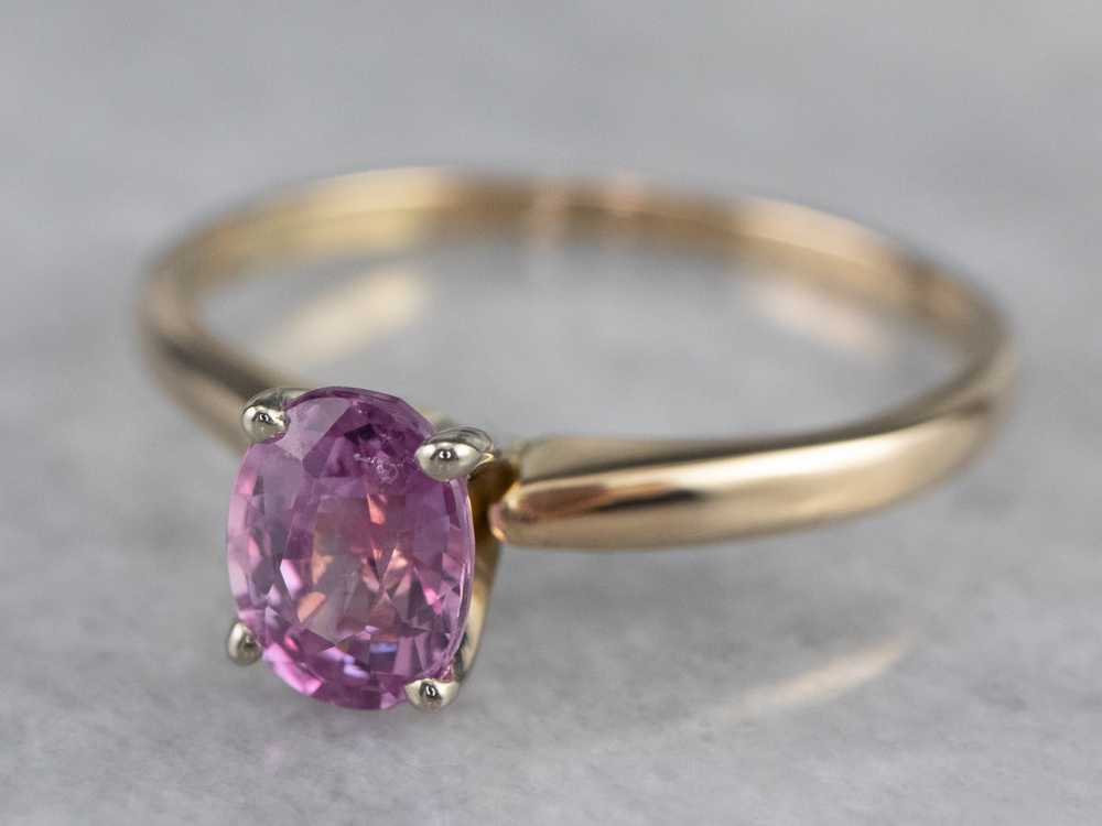 Pink Sapphire Gold Solitaire Engagement Ring - image 3