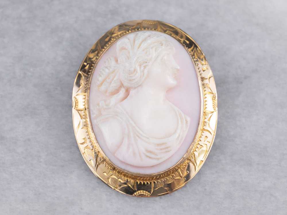 Vintage Pink Shell Cameo Brooch - image 1
