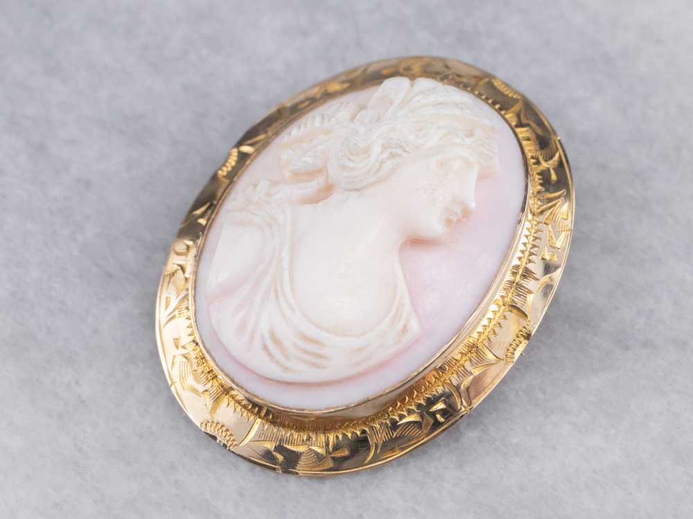 Vintage Pink Shell Cameo Brooch - image 2
