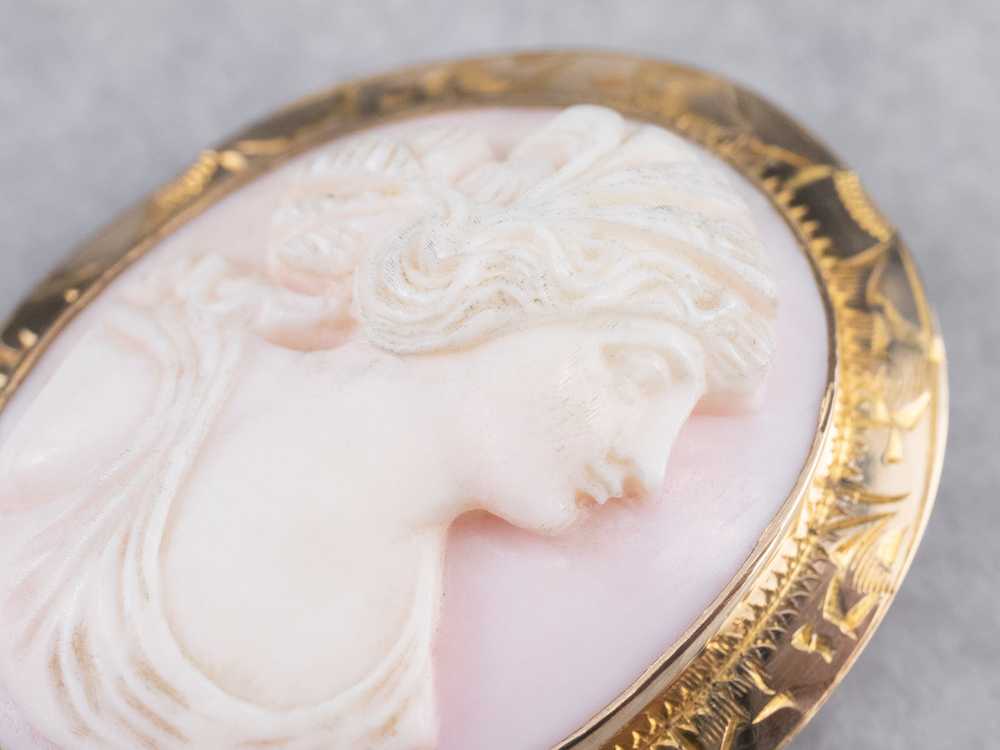 Vintage Pink Shell Cameo Brooch - image 7