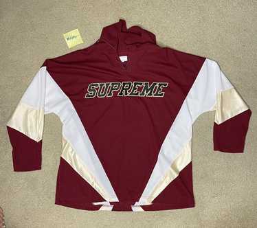 Supreme, Shirts, Fw7 Supreme Burgundy Red Black Maroon Jersey Lace Up Hockey  Hoodie Hooded L
