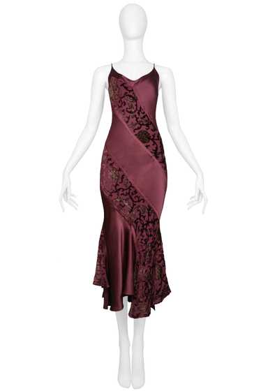 ROBERTO CAVALLI BURGUNDY SATIN SLIP DRESS WITH GOL