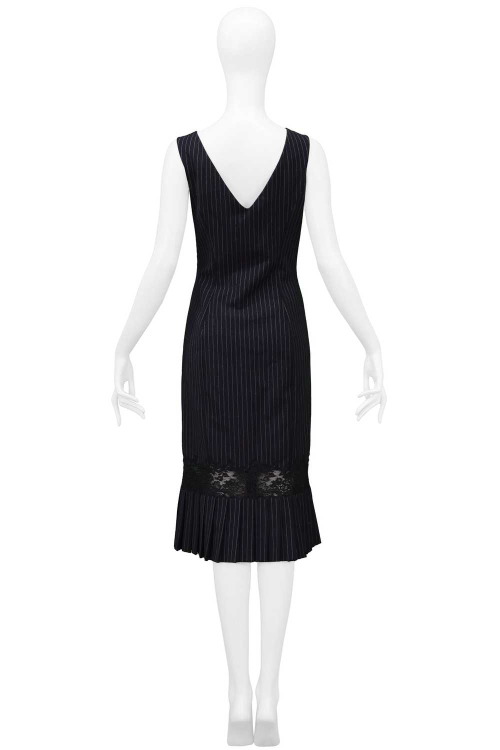 JOHN GALLIANO NAVY PINSTRIPE DRESS WITH LACE INSET - image 2