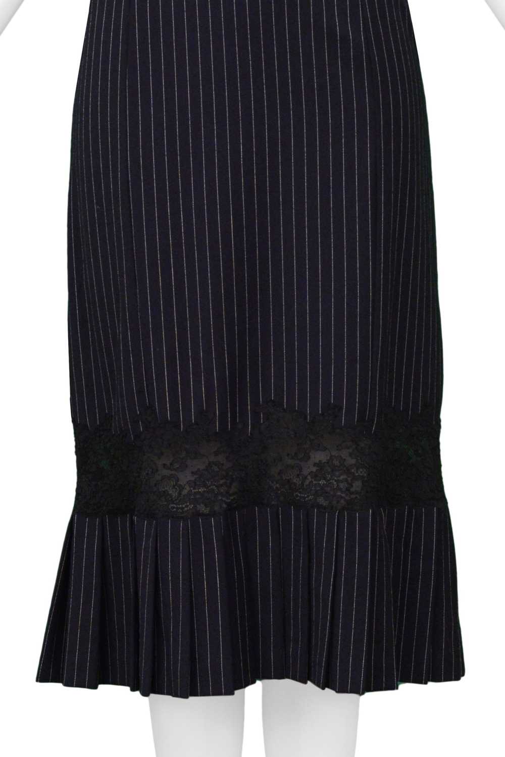 JOHN GALLIANO NAVY PINSTRIPE DRESS WITH LACE INSET - image 3
