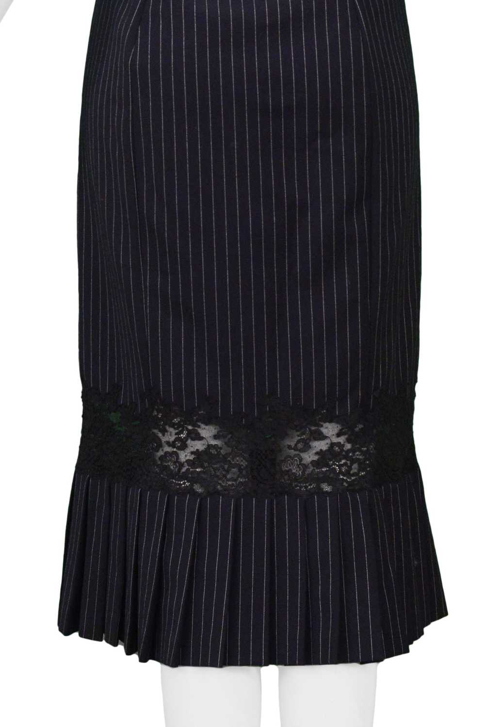 JOHN GALLIANO NAVY PINSTRIPE DRESS WITH LACE INSET - image 4