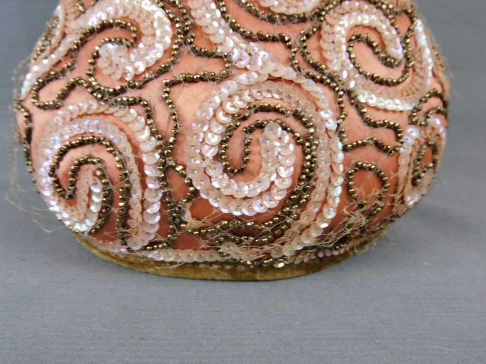 Vintage Beaded and Sequin Brown Satin Evening Hat… - image 7