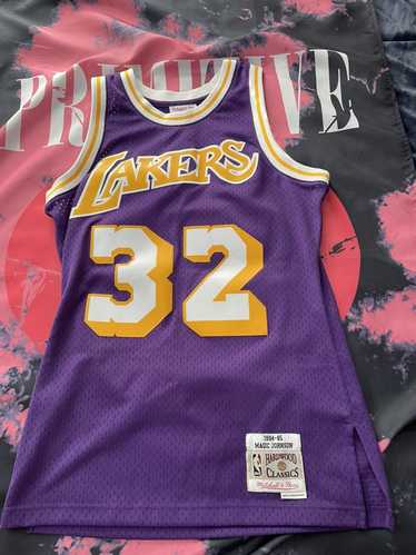 Men's Mitchell & Ness Magic Johnson Purple Los Angeles Lakers 1984 Hardwood Classics Authentic Jersey