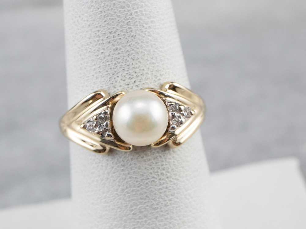 Vintage Pearl and Diamond Ring - image 7
