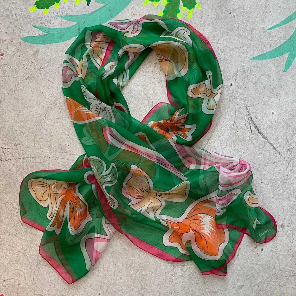 90s Chanel Bow Sheer Silk scarf - image 1