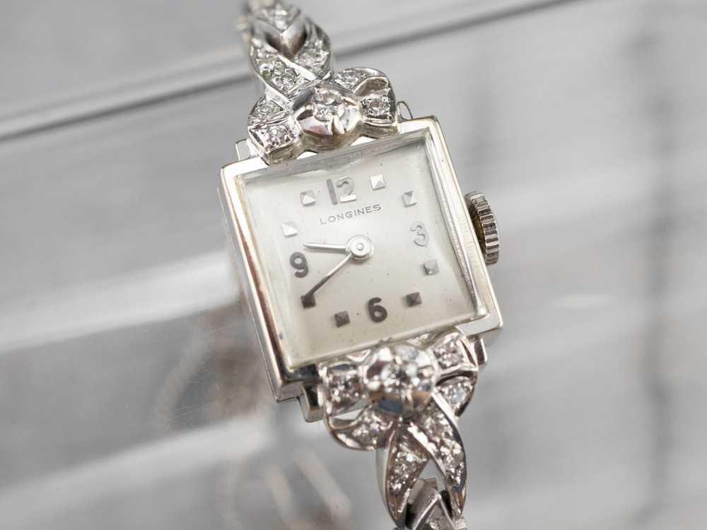 Ladies Longines White Gold and Diamond Wrist Watch - image 10