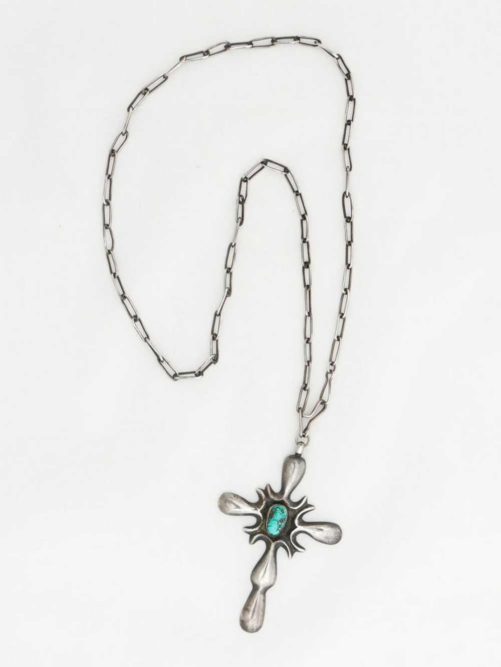 Turquoise & Sterling MCM Cross Necklace - image 1