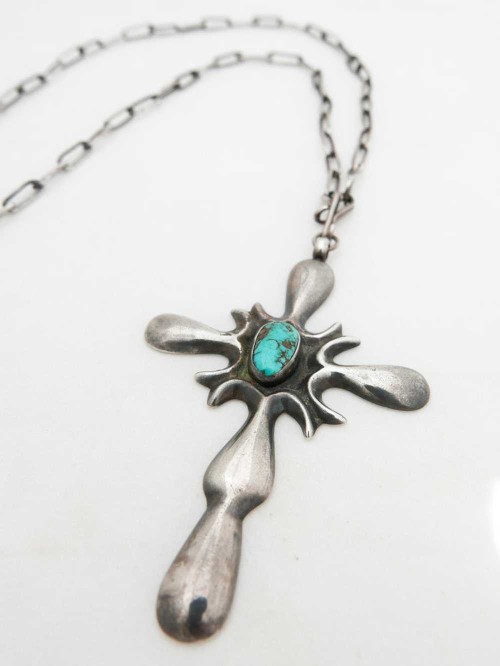 Turquoise & Sterling MCM Cross Necklace - image 2