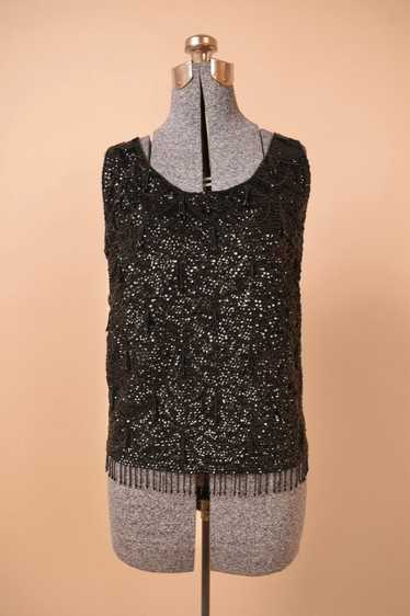 Black Beaded & Sequin Wool Tank Top, L