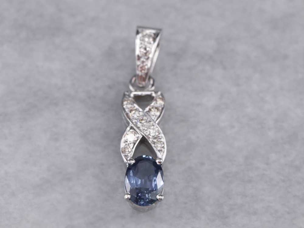 Sapphire Diamond White Gold Pendant - image 2