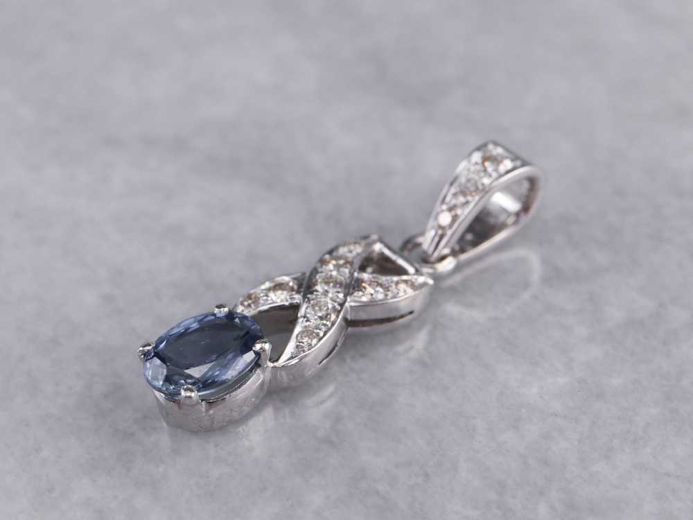 Sapphire Diamond White Gold Pendant - image 3