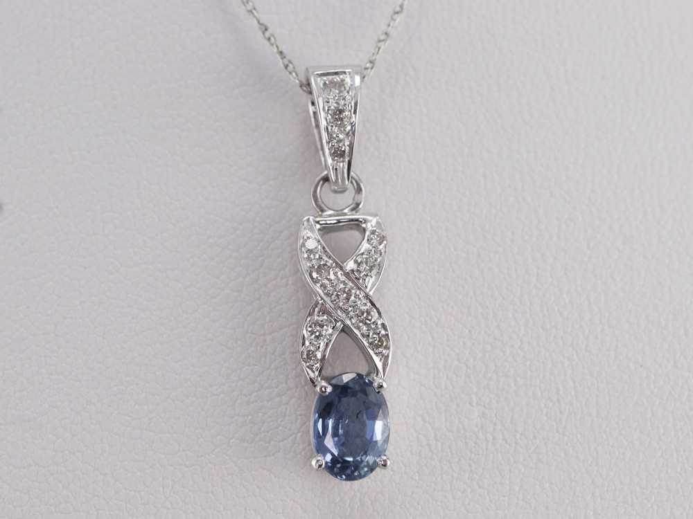 Sapphire Diamond White Gold Pendant - image 8