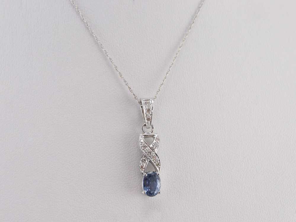 Sapphire Diamond White Gold Pendant - image 9