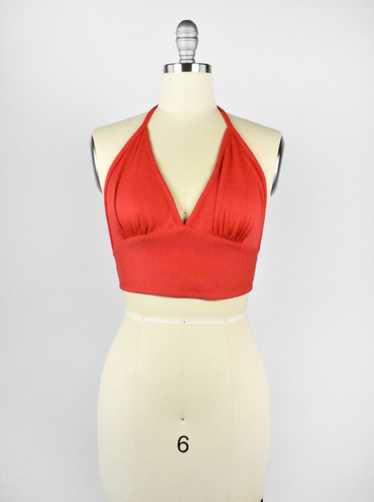 Red 1980's Cropped Halter Top