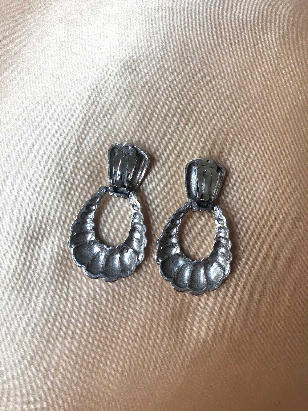 Vintage Silver Clip-On Earrings - image 3