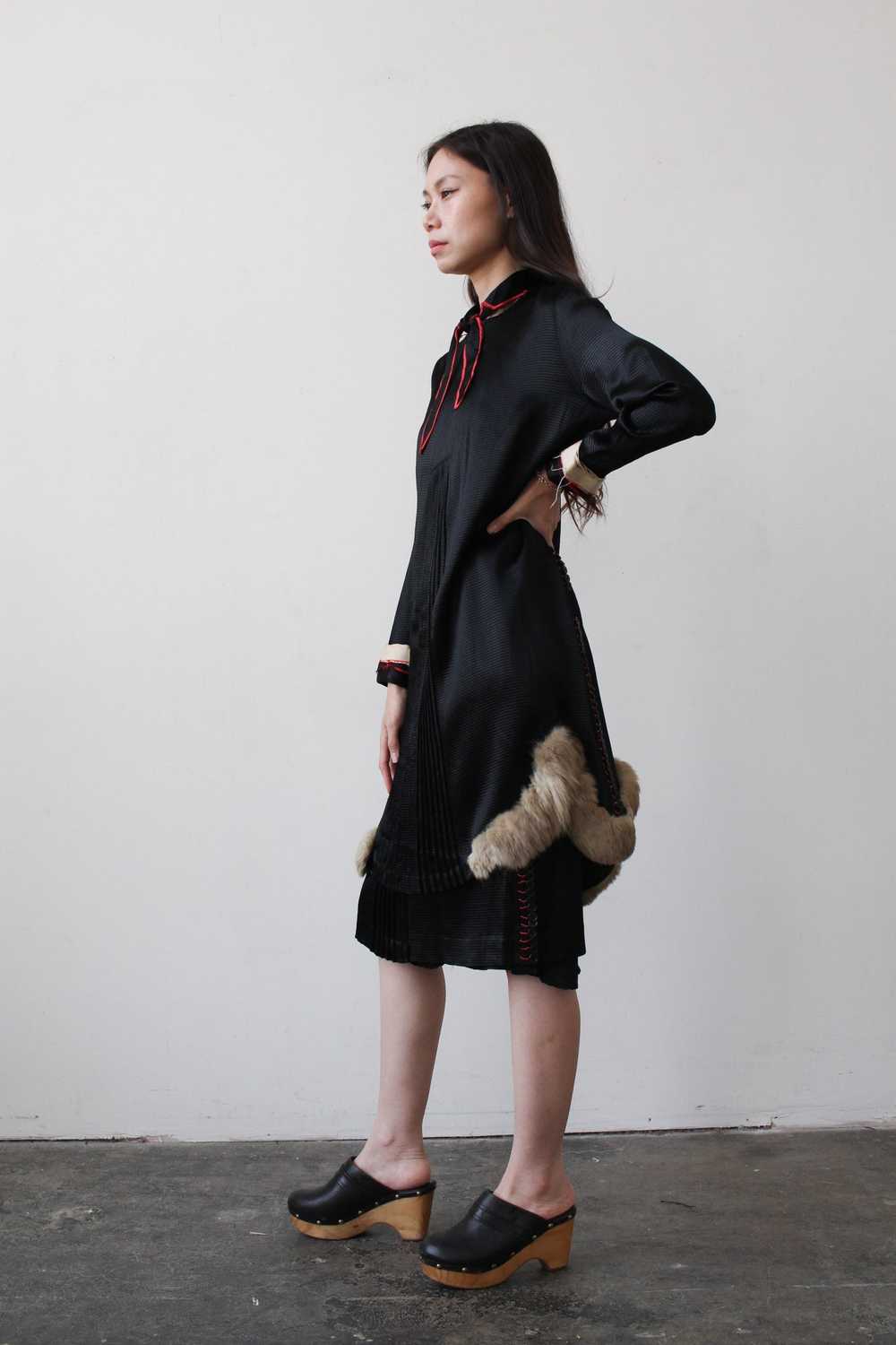 1920s Rare Black Silk Fur-Trim Dress Set - image 11