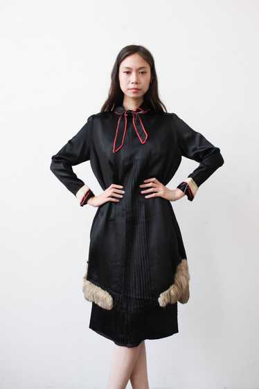 1920s Rare Black Silk Fur-Trim Dress Set - image 1
