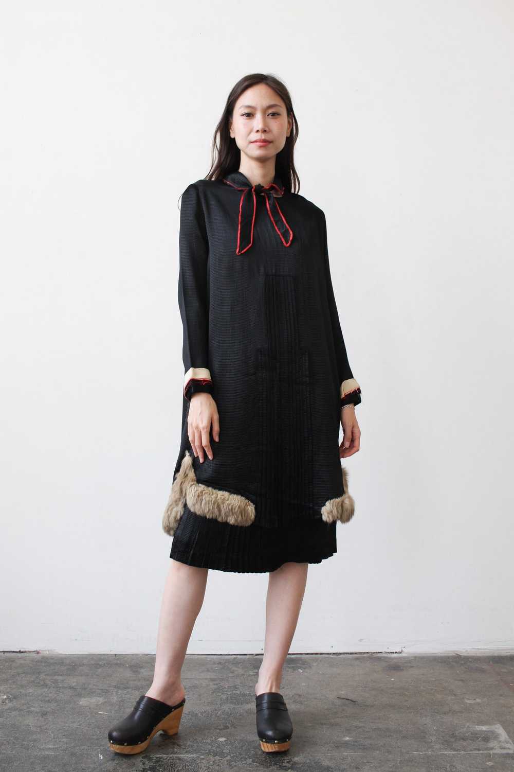 1920s Rare Black Silk Fur-Trim Dress Set - image 4