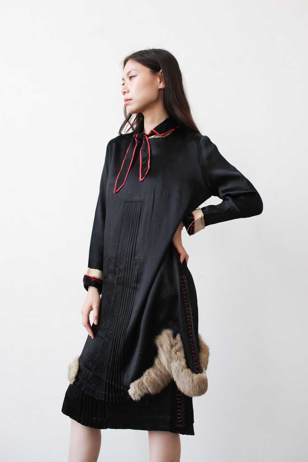 1920s Rare Black Silk Fur-Trim Dress Set - image 7