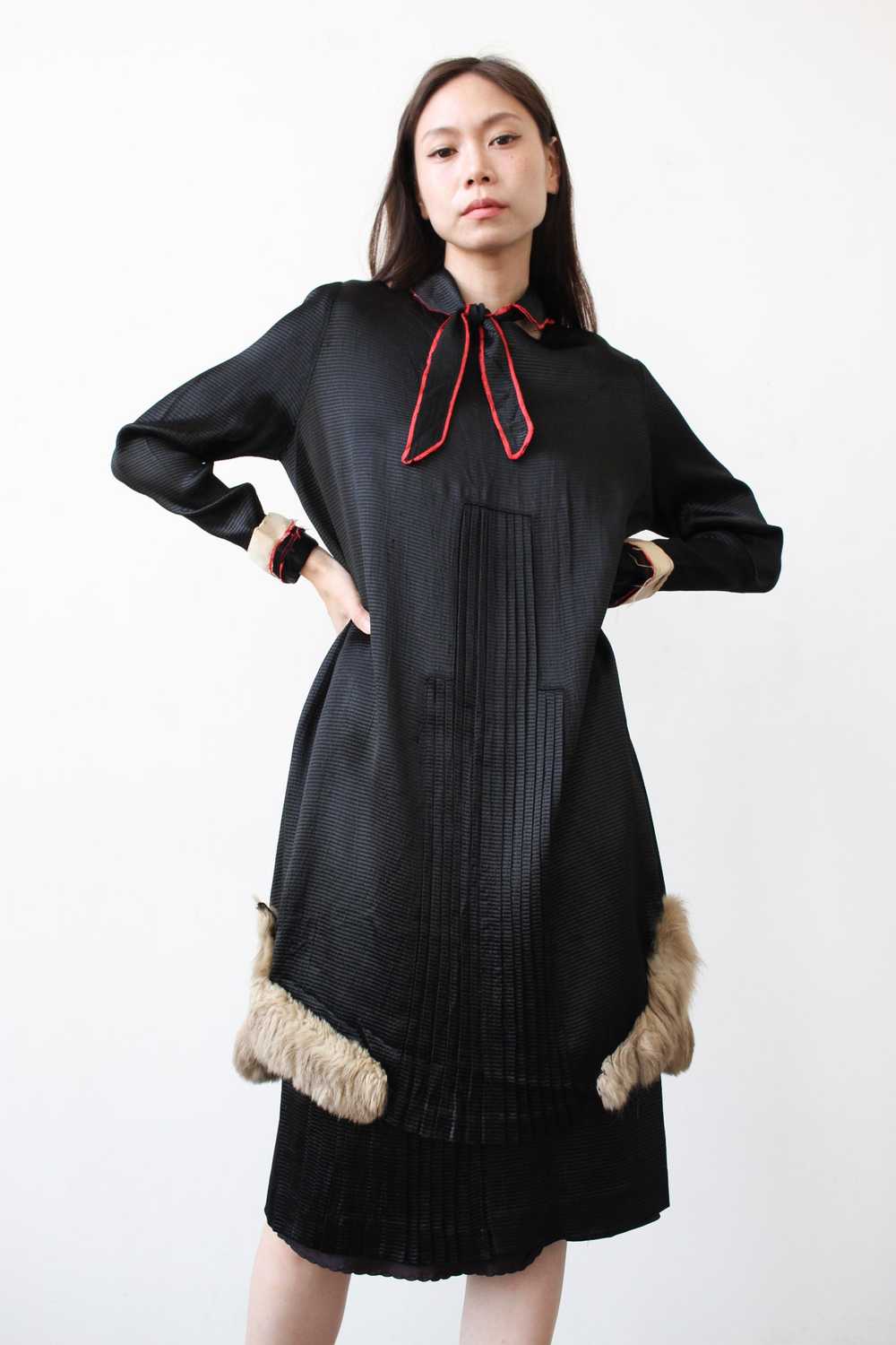 1920s Rare Black Silk Fur-Trim Dress Set - image 8