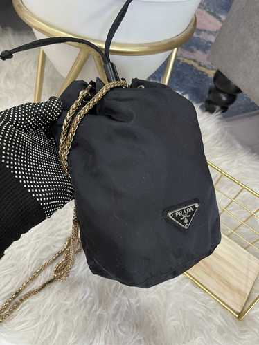 Prada Daino Gray Leather Drawstring Bucket Bag 1BE018