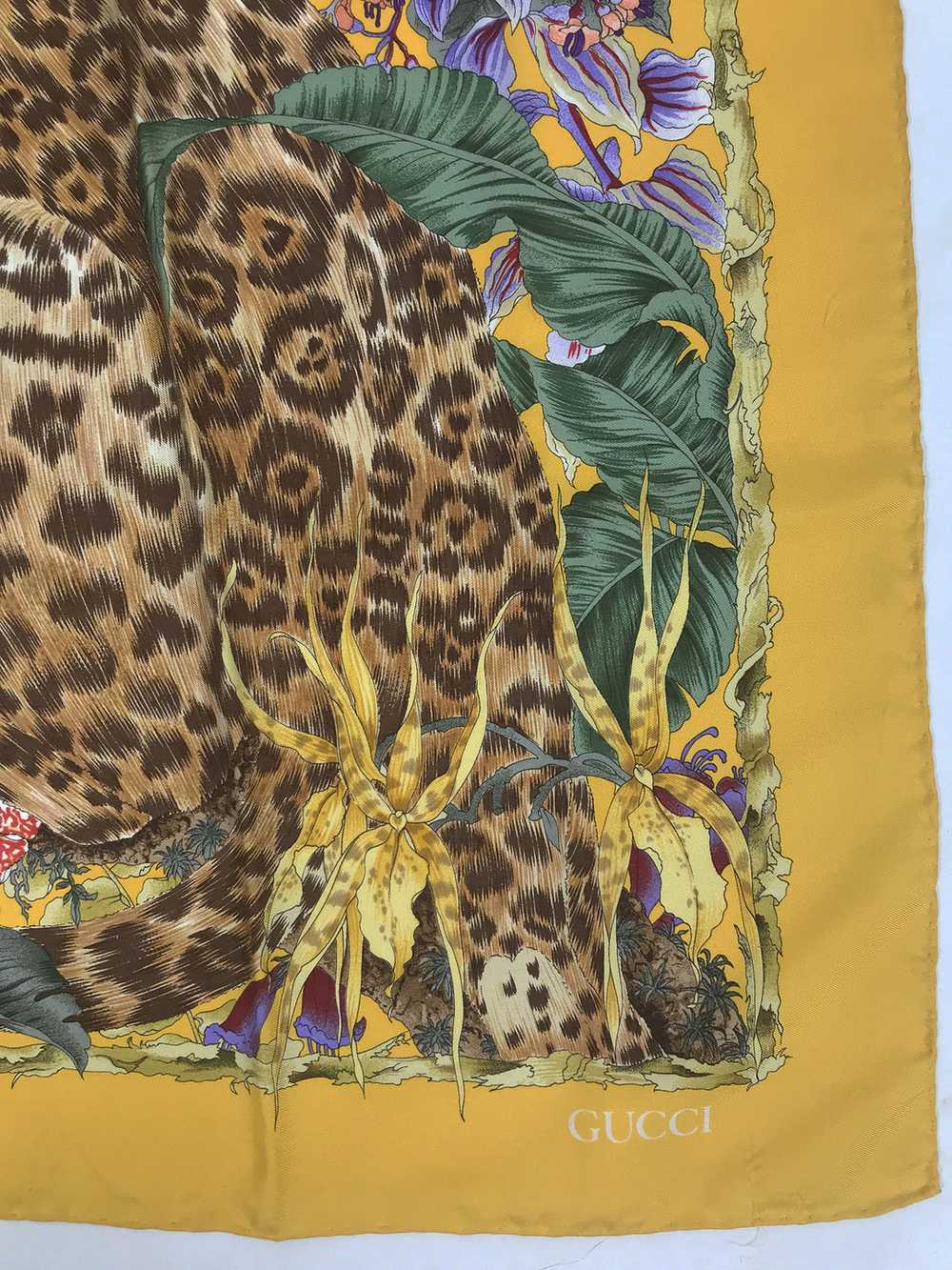 Gucci Orchid Jungle with Big Cats Silk Scarf 34" … - image 2