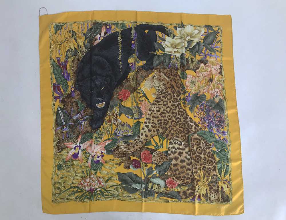 Gucci Orchid Jungle with Big Cats Silk Scarf 34" … - image 6