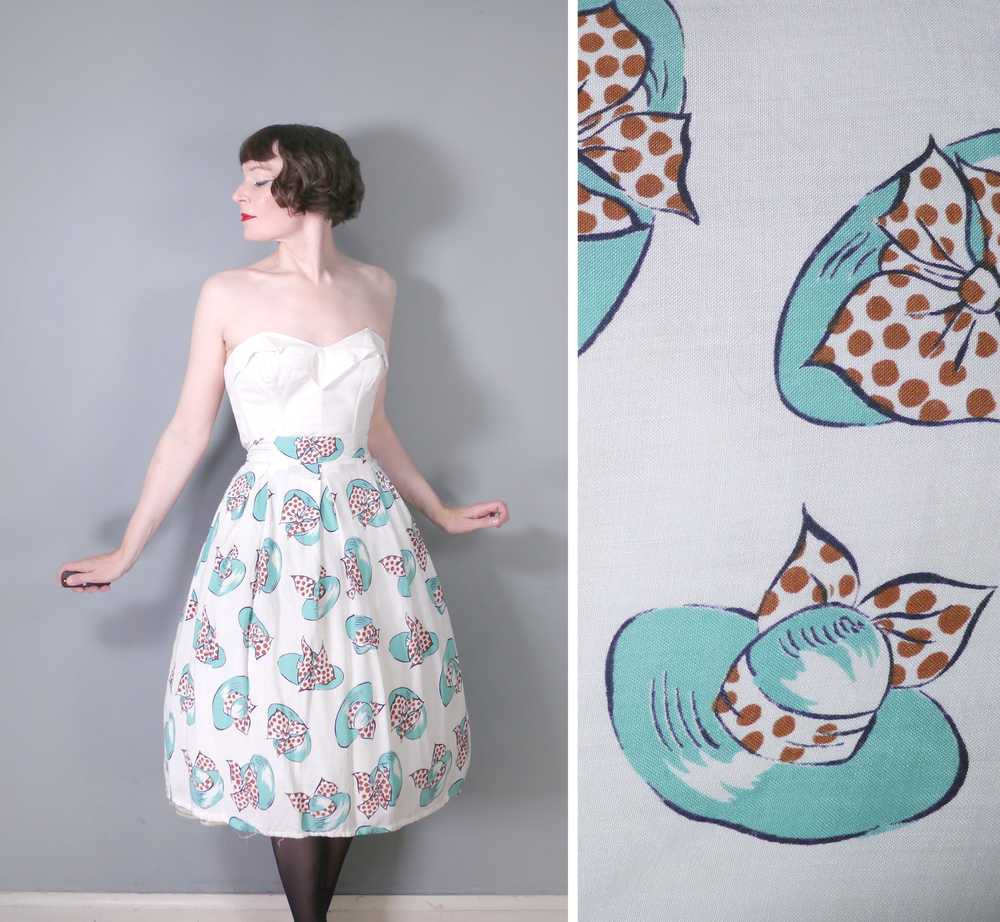 40s 50s HANDMADE HAT NOVELTY PRINT FULL SKIRT - 2… - image 1