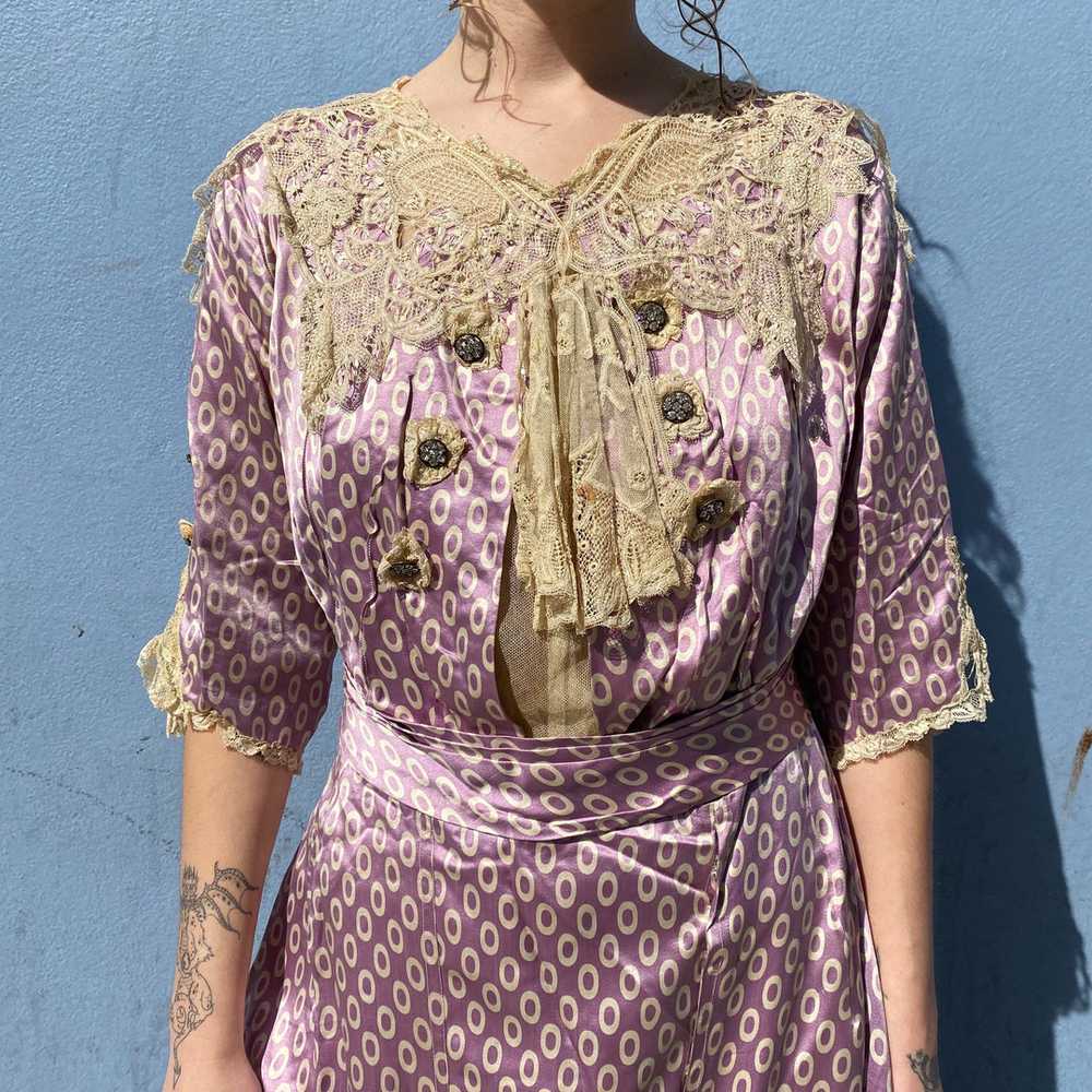 Lilac Silk Edwardian gown rhinestones lace Titani… - image 3