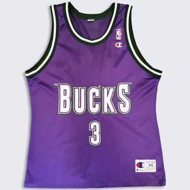 AuthenticThrowbacks Vintage 90's Milwaukee Bucks Basketball NBA Ray Allen #34 Forrest Green Purple & White Rare Lee Brand Sweatshirt (Made in Usa) (Size L)