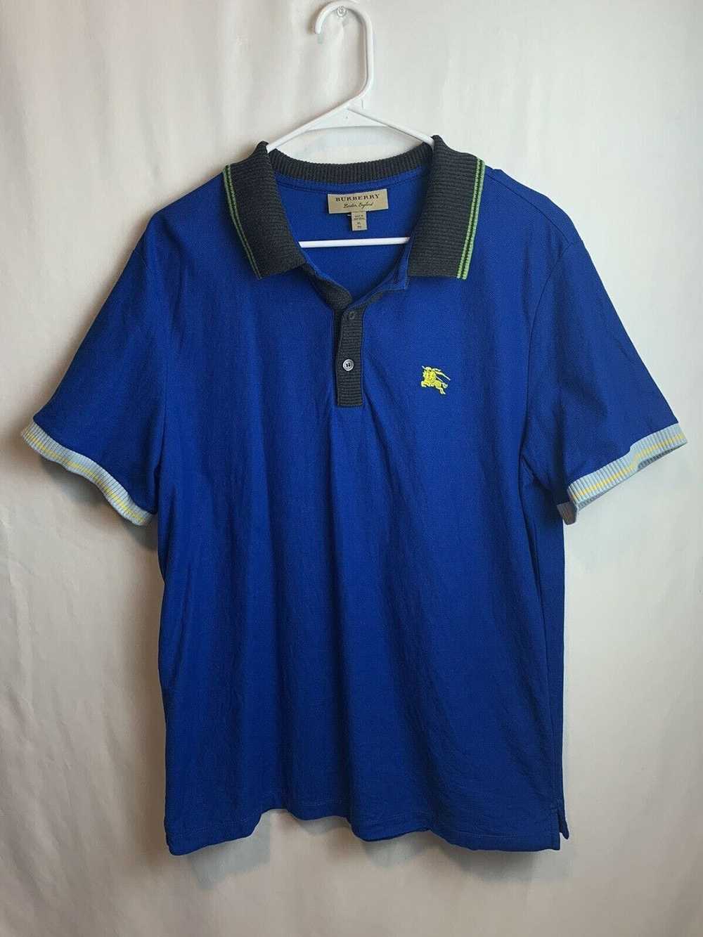 Burberry Men's Cotton Pique Blue Yellow Grey Polo… - image 1