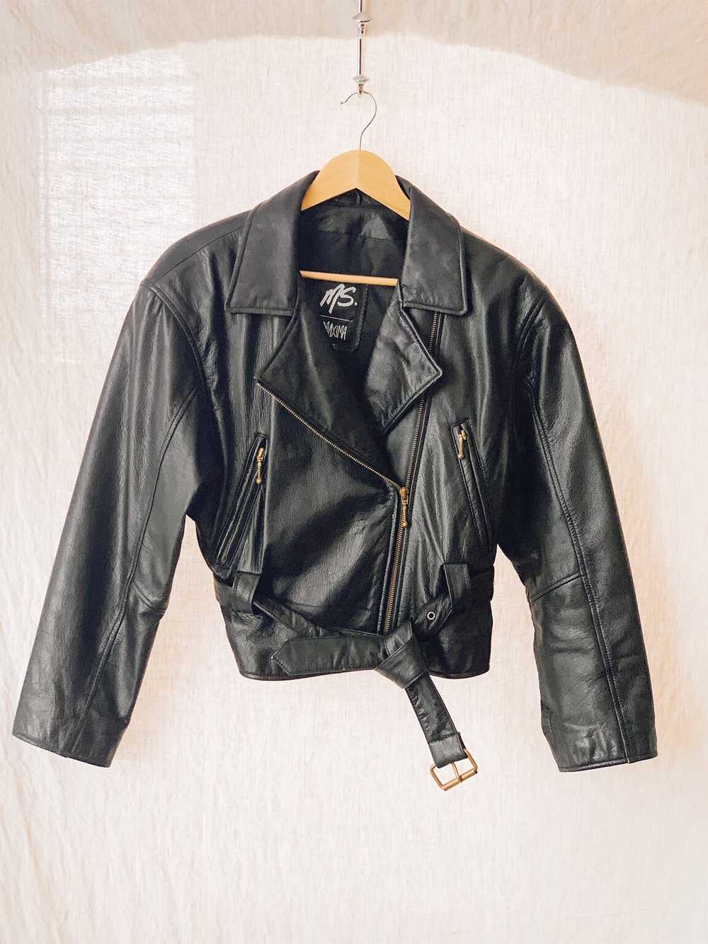 90s Belted Leather Biker Jacket - image 4