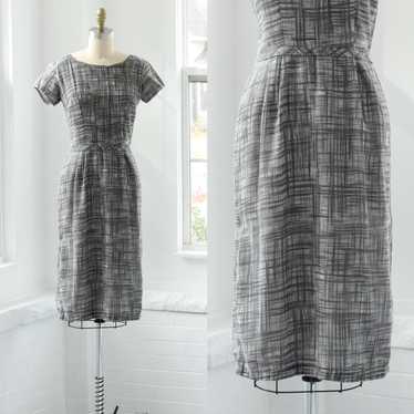 60s Grey Crosshatch Sheath Dress - image 1