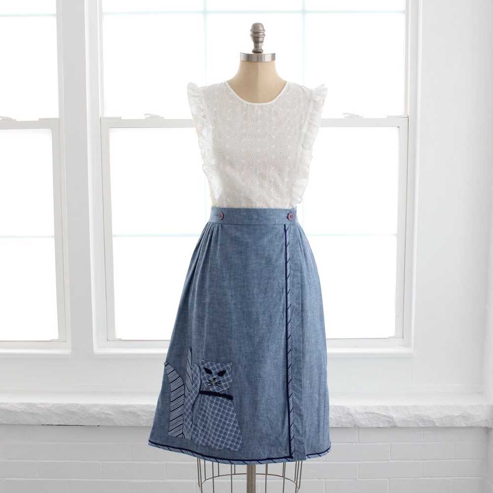 70s Chambray Cat Wrap Skirt - image 10