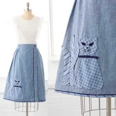 70s Chambray Cat Wrap Skirt - image 1