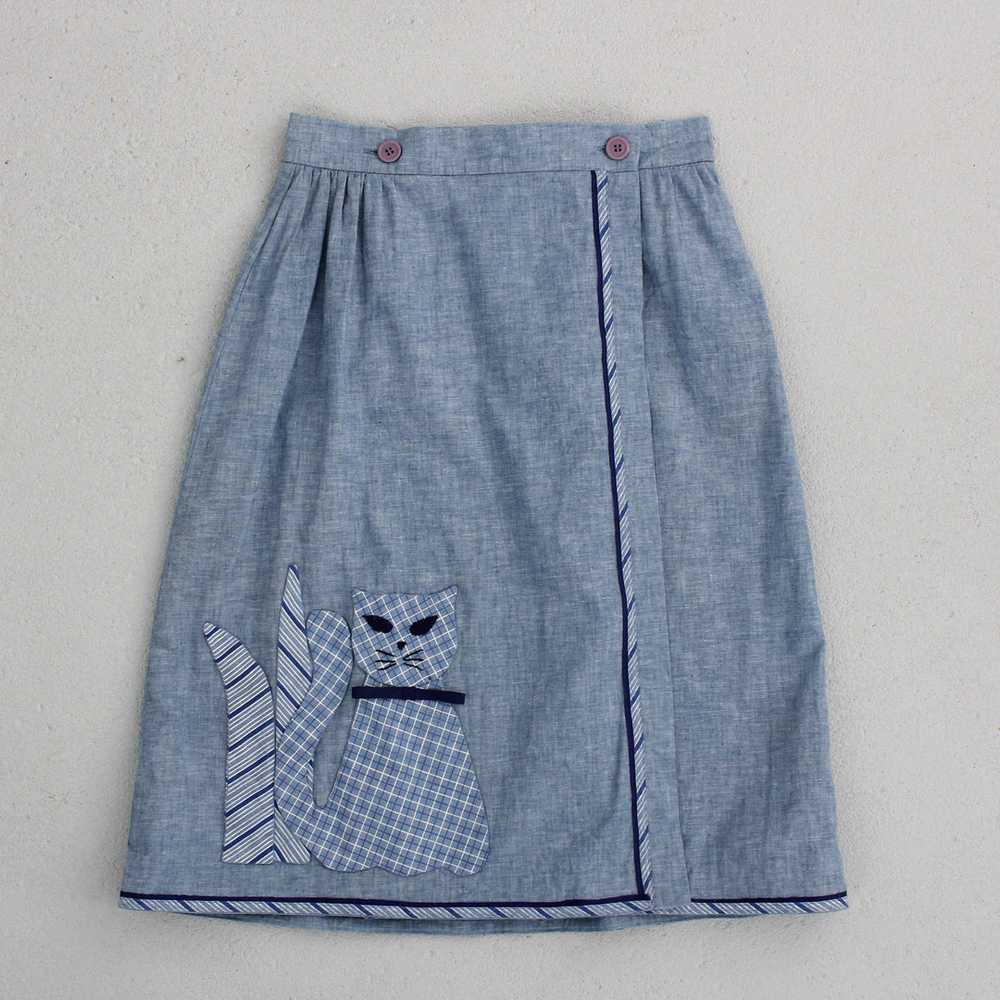 70s Chambray Cat Wrap Skirt - image 2