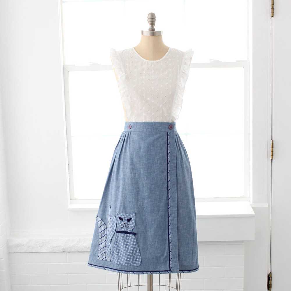 70s Chambray Cat Wrap Skirt - image 3