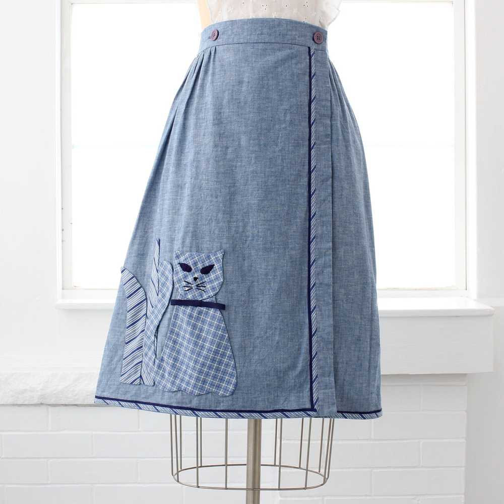 70s Chambray Cat Wrap Skirt - image 4