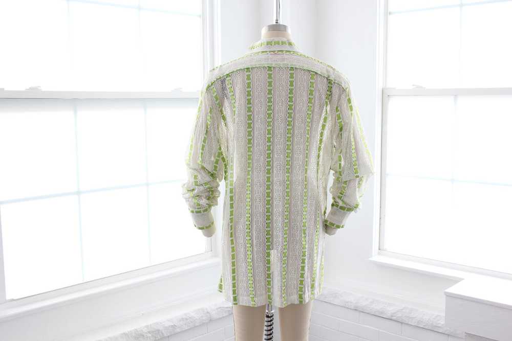 70s Sheer Lace Button Down Shirt Lime - image 4