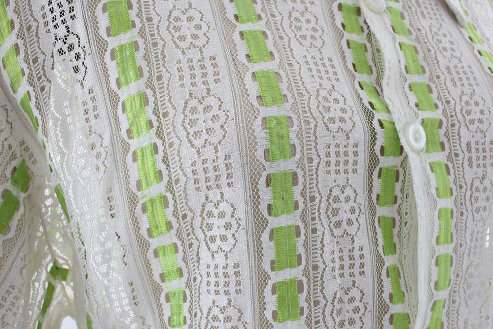70s Sheer Lace Button Down Shirt Lime - image 6