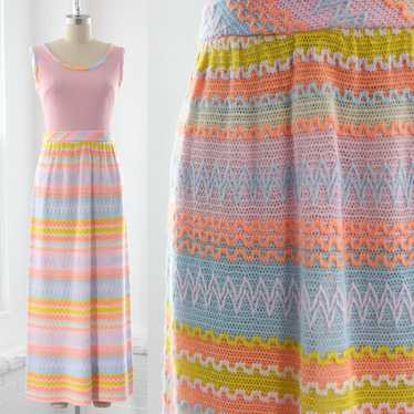 70s Psychedelic Knit Maxi Dress - image 1