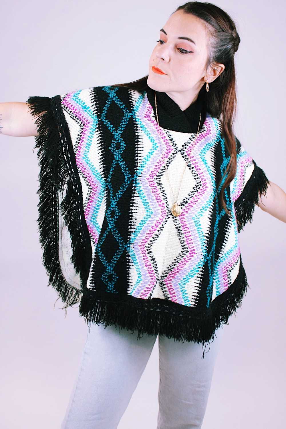 Fringed Knit Poncho - image 1