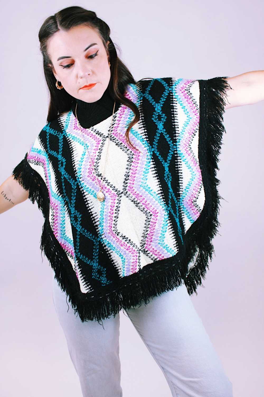 Fringed Knit Poncho - image 2