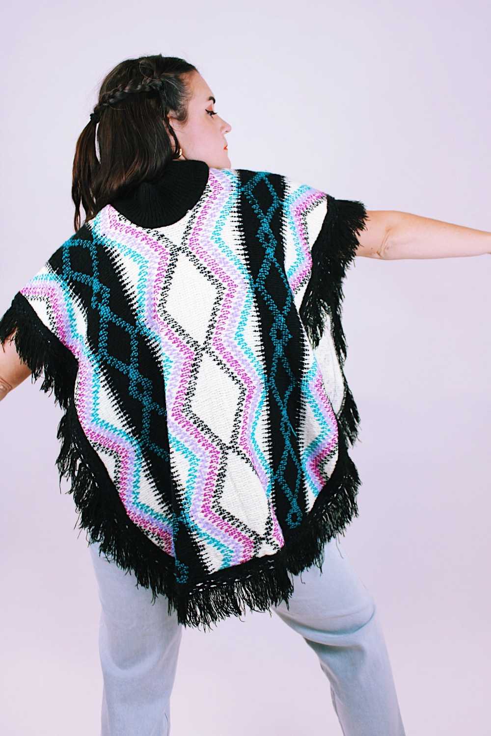 Fringed Knit Poncho - image 4